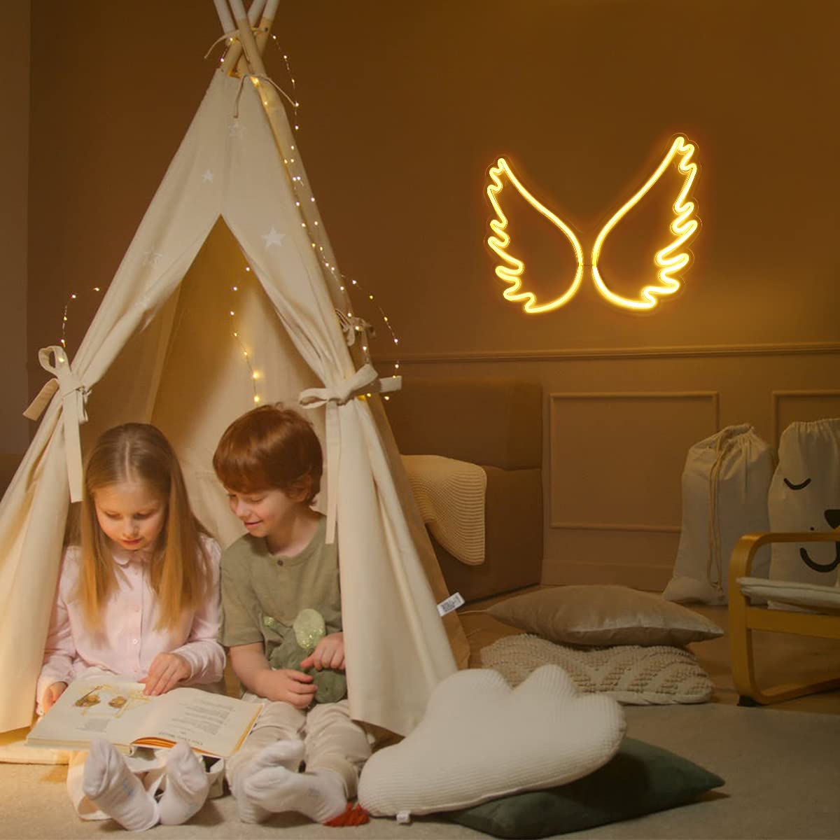 Angel Wings LED Neon Sign for Bedroom Aesthetic Light, Wall Decoration, Night Light for Home Bedroom Bar Store Club