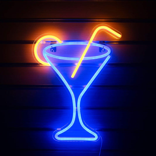 Cocktail Martini Glass Neon Sign LED Light Home Decor or Party