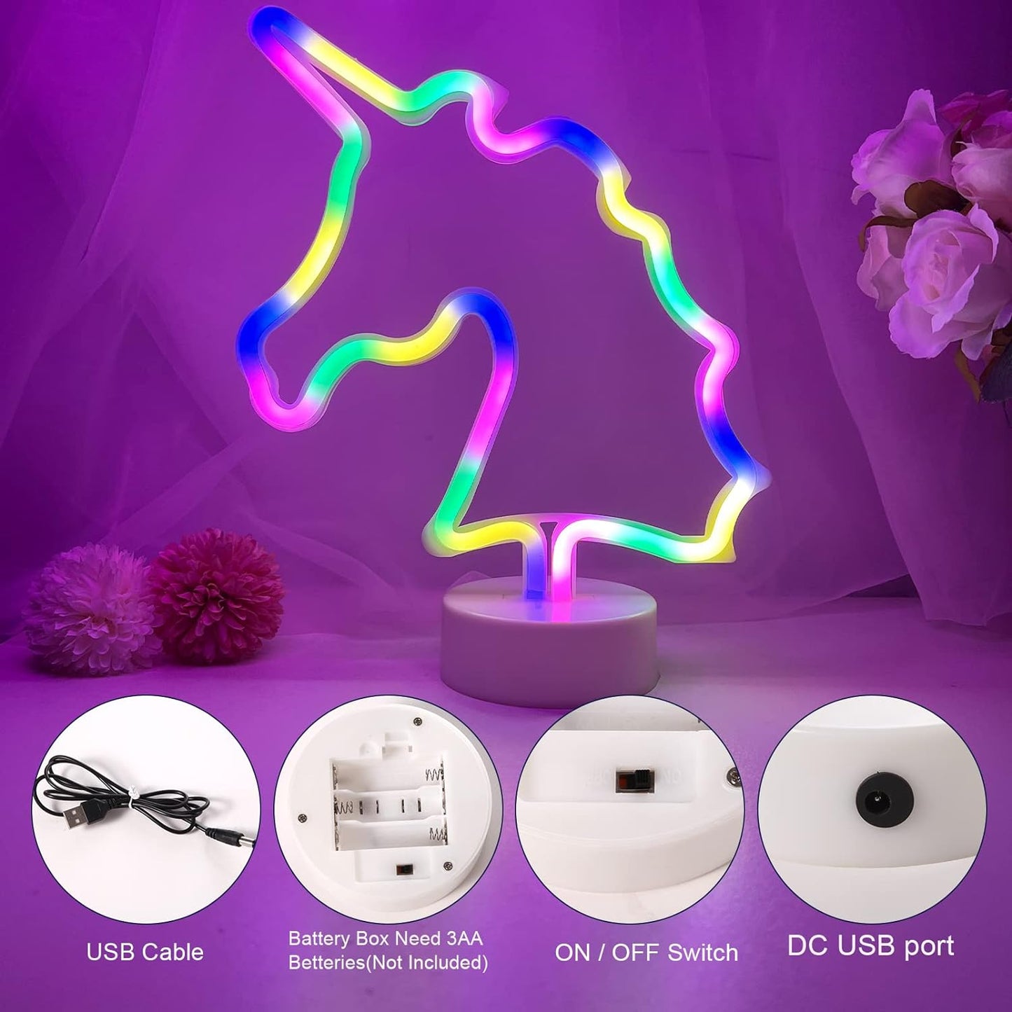 Free Standing Neon Light Colorful Unicorn