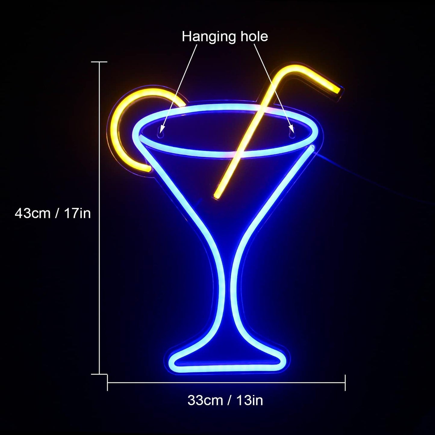 Cocktail Martini Glass Neon Sign LED Light Home Decor or Party