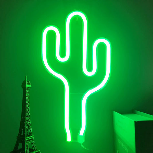 Green Cactus LED Neon Night Light