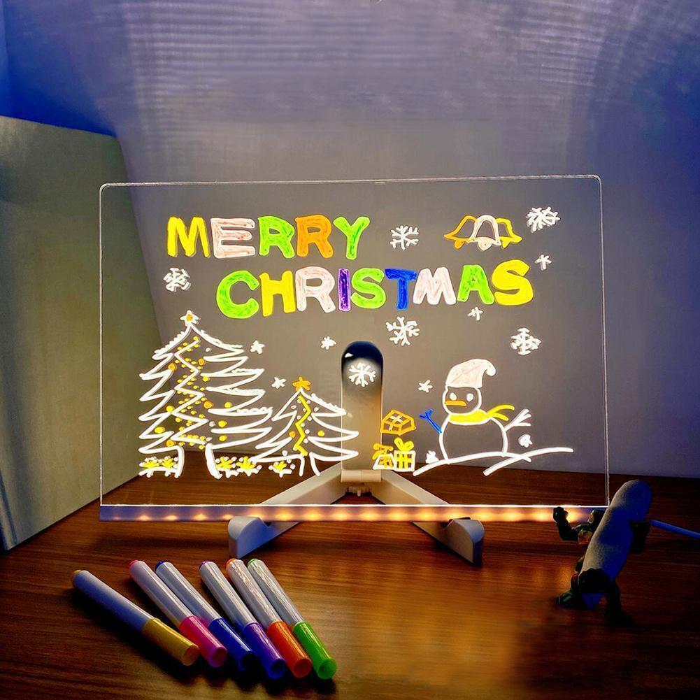 LED Note Board with Colors Acrylic Dry Erase Board with 7 Pens