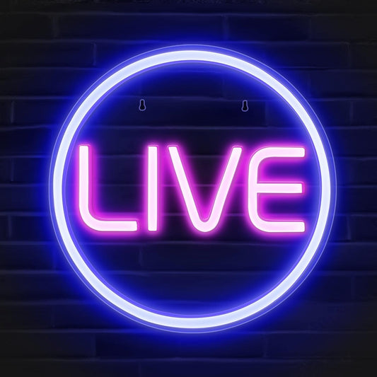 Cool Live Streaming/Recording Sign - Round Led Sign for Studio, Wall, Bedroom, Game Room Decor