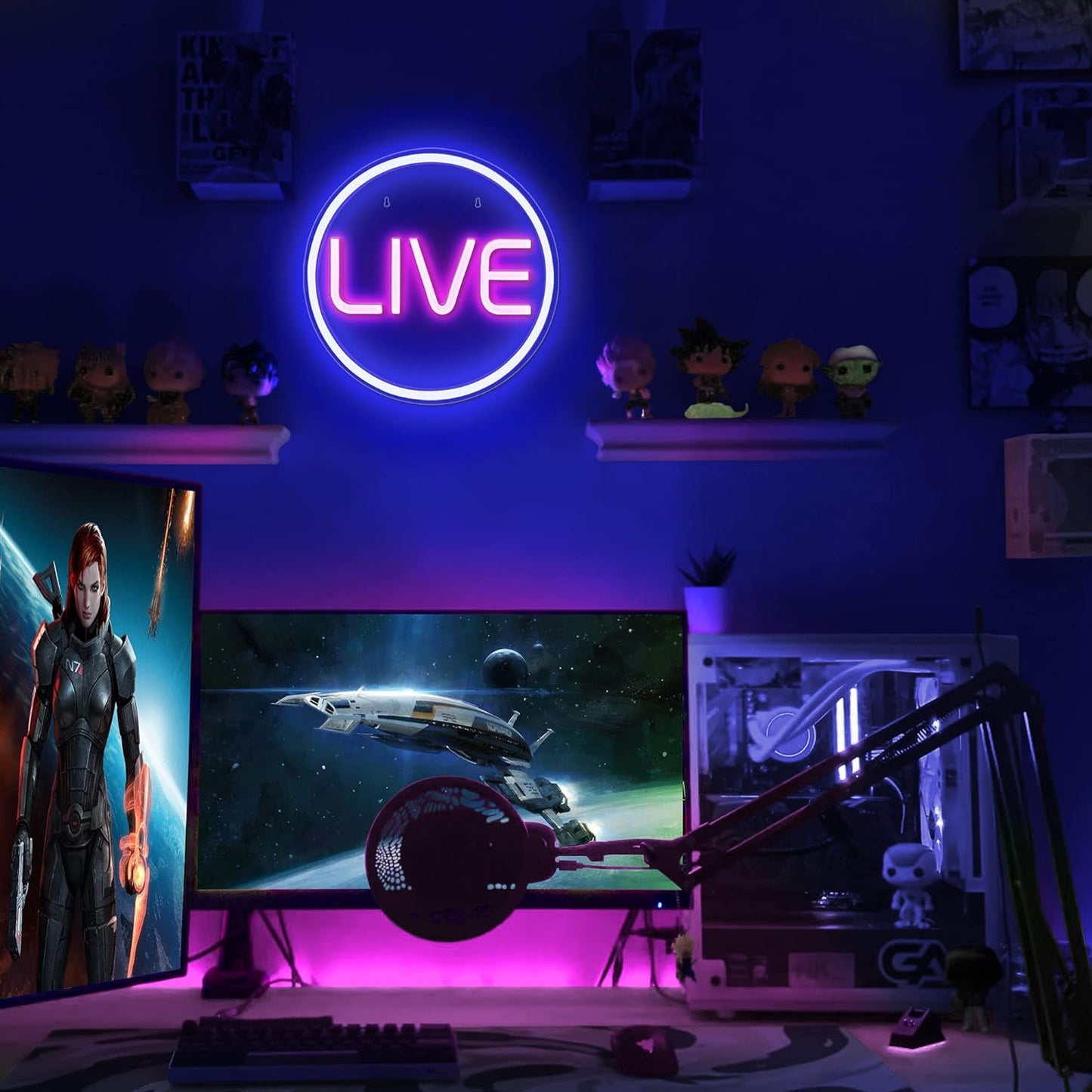 Cool Live Streaming/Recording Sign - Round Led Sign for Studio, Wall, Bedroom, Game Room Decor