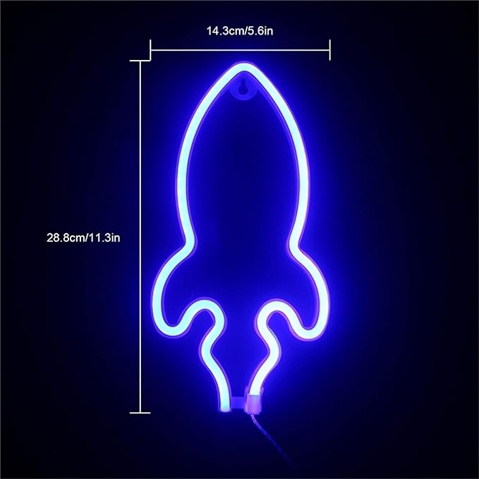 Blue Rocket Shape Neon Light