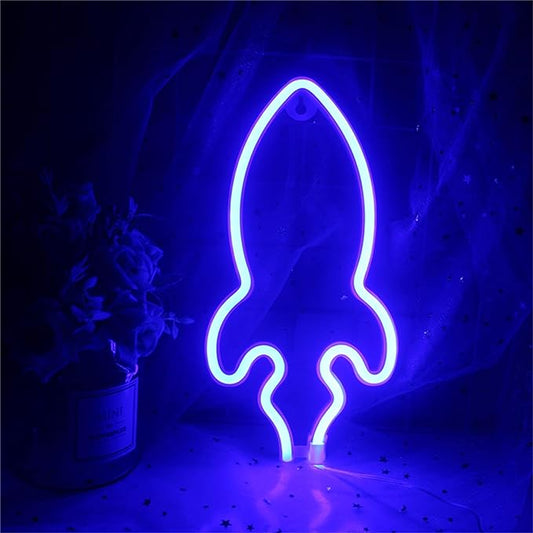 Blue Rocket Shape Neon Light