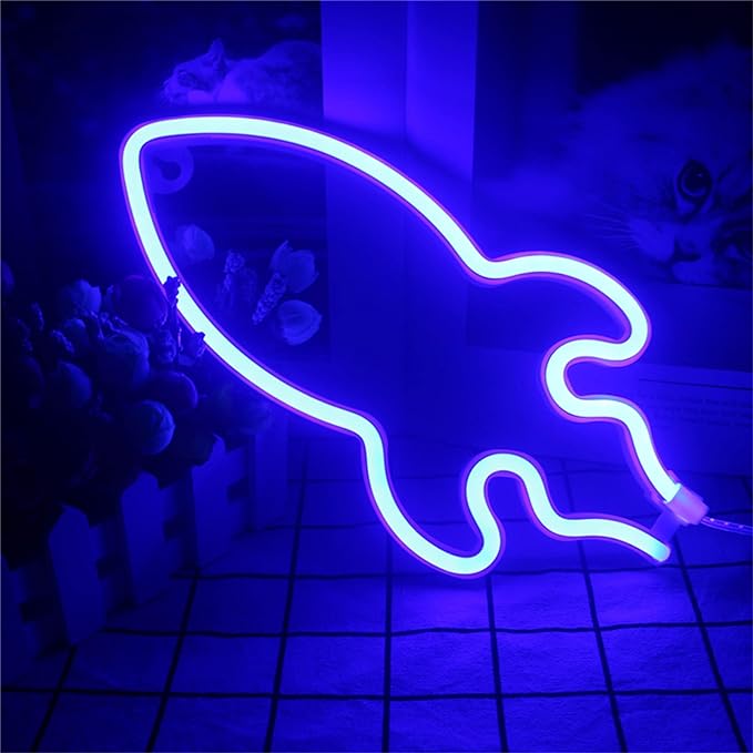 Blue Rocket Shape Neon Light