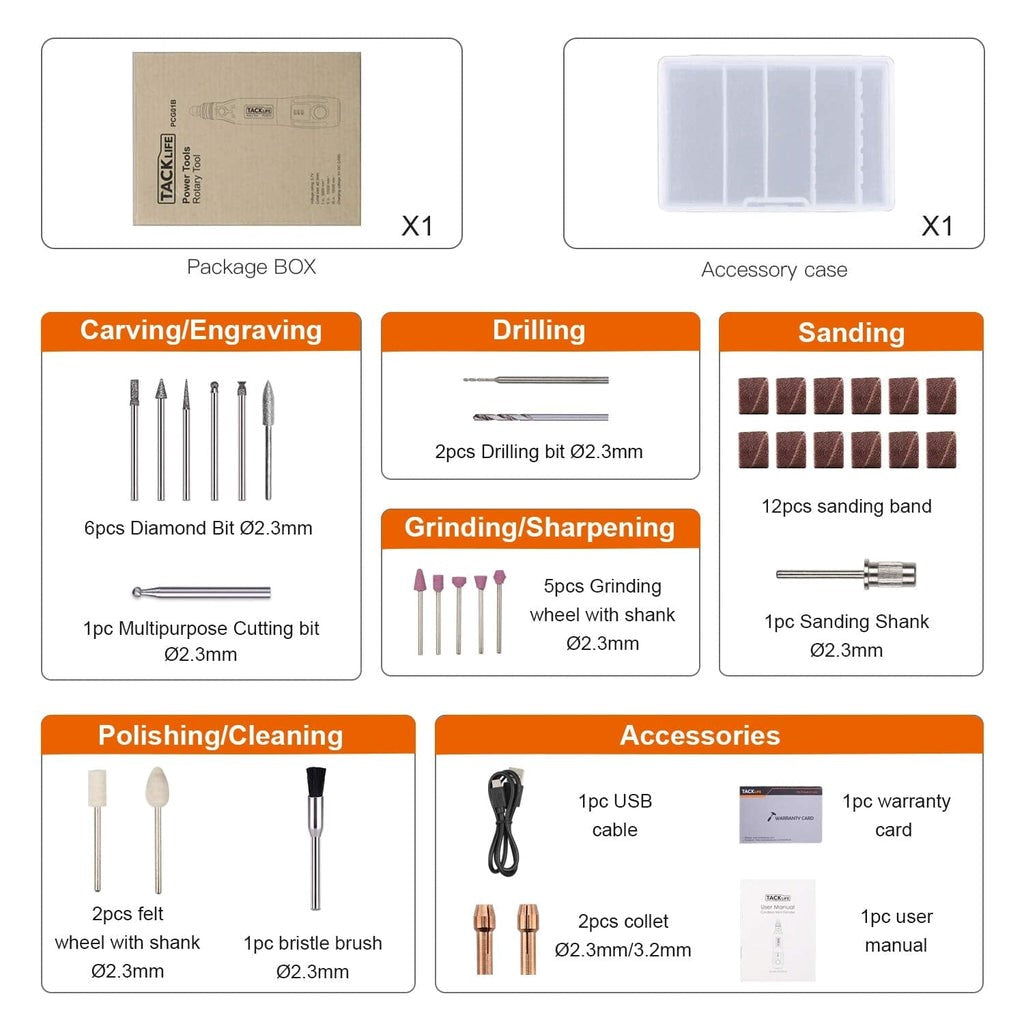TACKLIFE 3.7V Li-on Cordless Rotary Tool with 31 Pieces Rotary Accessories