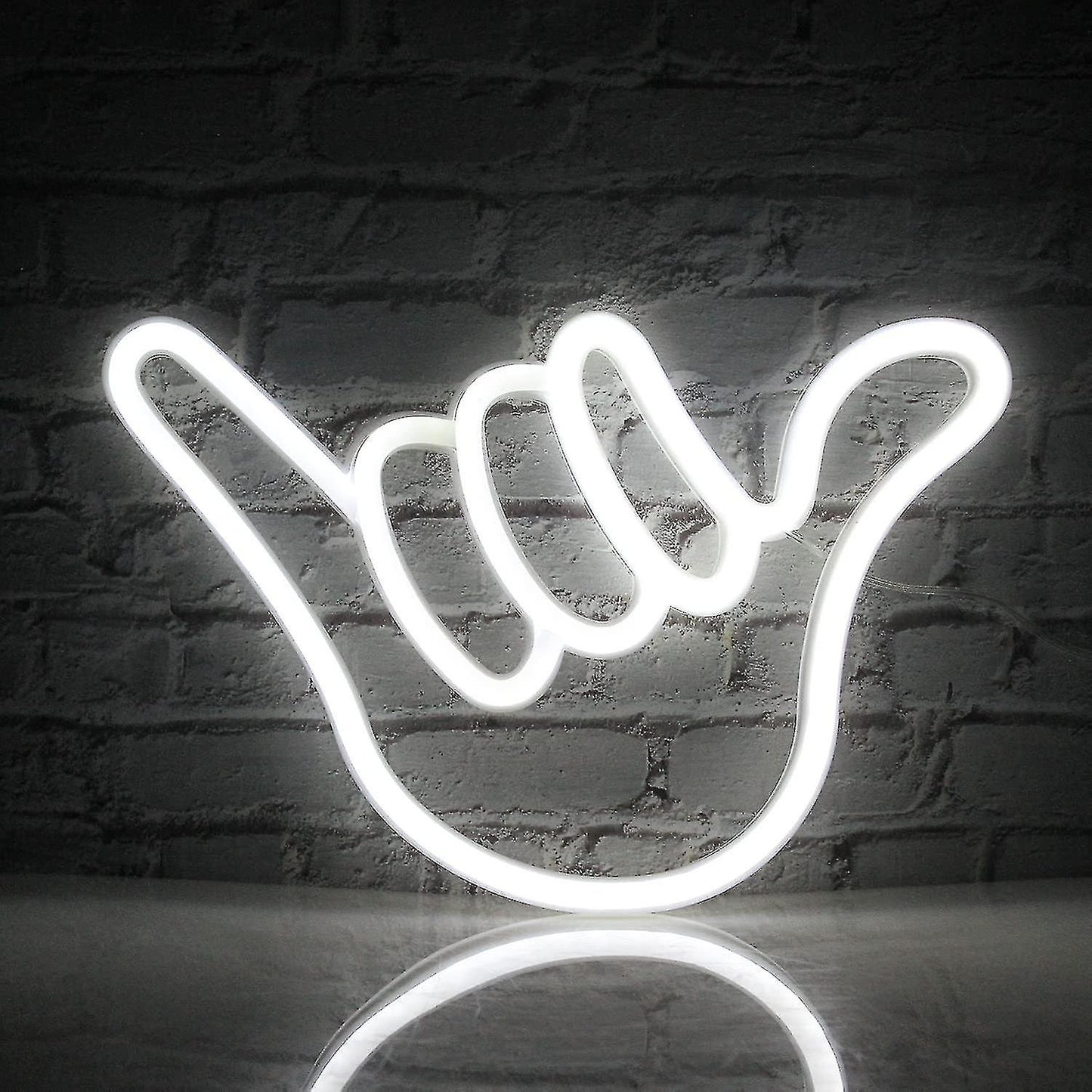 Finger Shape Shaka Neon Sign White