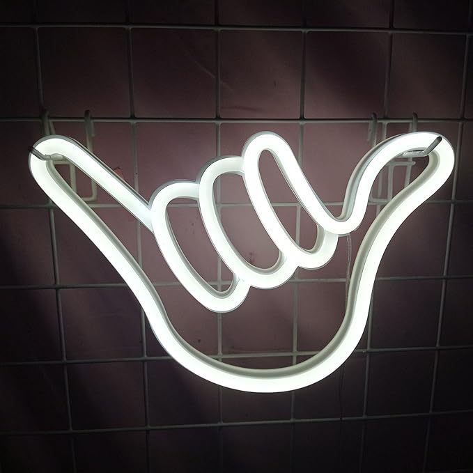 Finger Shape Shaka Neon Sign White