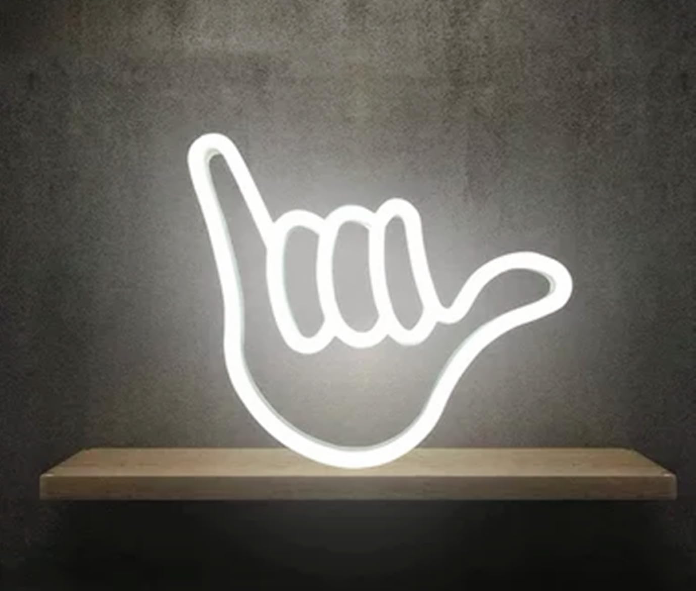 Finger Shape Shaka Neon Sign White