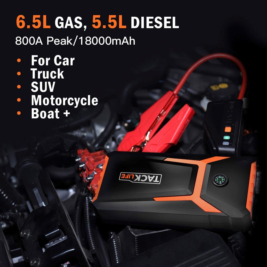 TACKLIFE T8 800A Peak 18000mAh Lithium Car Jump Starter for Up to 7.0L Gas or 5.5L Diesel Engine, 12V Auto Battery Booster with LCD Screen, Portable Power Bank with USB Quick Charge