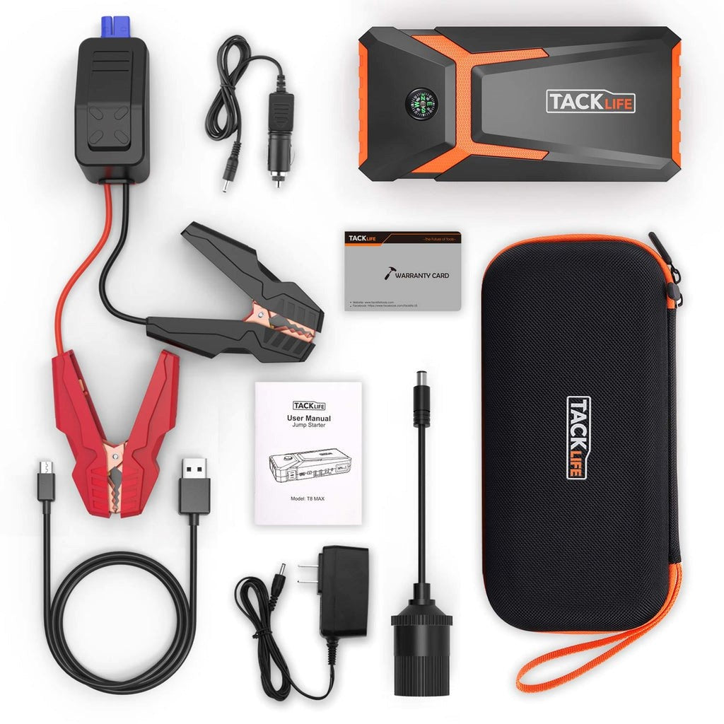 TACKLIFE T8 800A Peak 18000mAh Lithium Car Jump Starter for Up to 7.0L Gas or 5.5L Diesel Engine, 12V Auto Battery Booster with LCD Screen, Portable Power Bank with USB Quick Charge